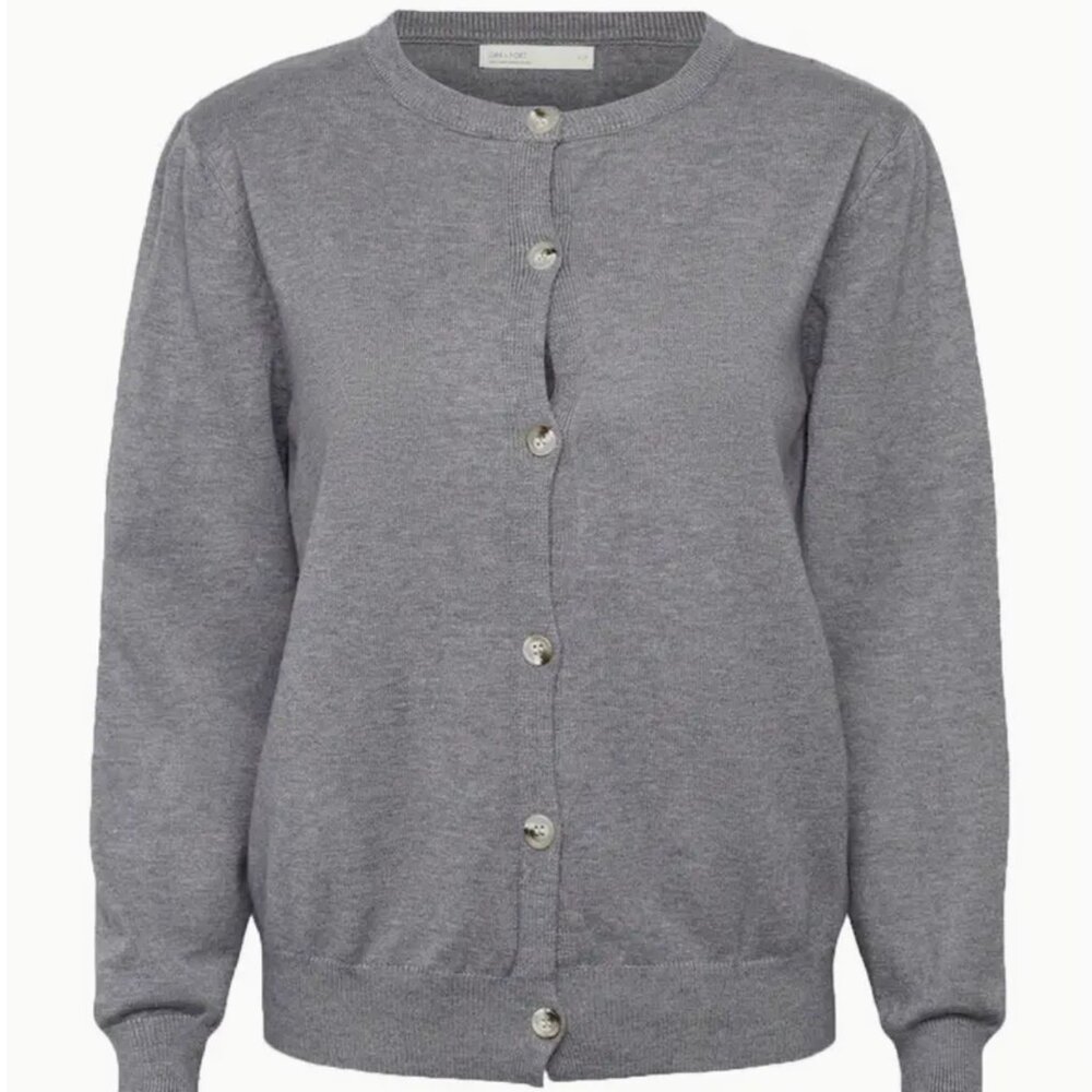 Button Knit Cardigan Round Neck Long Sleeve